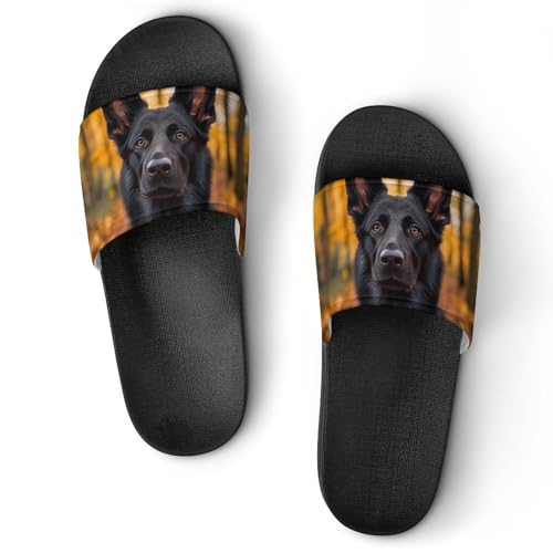 Black German Shepherd Dog Funny House Sandals Non Slip Shower Slippers Quick Drying Bathroom Shoes for Women Men
