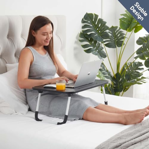 Image of Nestl Lap Desk Bed Table Tray, Portable Laptop Stand for Desk & Bed 24 inchx16 inch | Adjustable Laptop Stand with Foldable Legs for Easy Storage, Tablet Slot & Cup Holder, Sturdy Reading Desk for Sofa Bed Floor