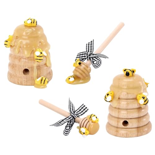 OSALADI Ensemble de Décoration Ruche en Bois 4 Pièces Bâtonnets Abeille, Plateau à Étages Ornemental pour Festival des Abeilles, Accessoire Décoratif Écologique pour Balcon et Intérieur