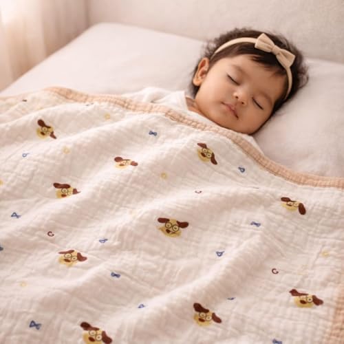Image of 100% Cotton 6-Layer Muslin Baby Blanket | Super Soft, Breathable & All Seasons Multipurpose Blanket for Babies (Dog)