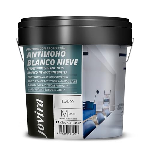 JOVIRA PINTURAS Pintura con Protector Antimoho, Blanco Nieve. Pintura mate de buena cubrición y blancura (11 kg Litros)