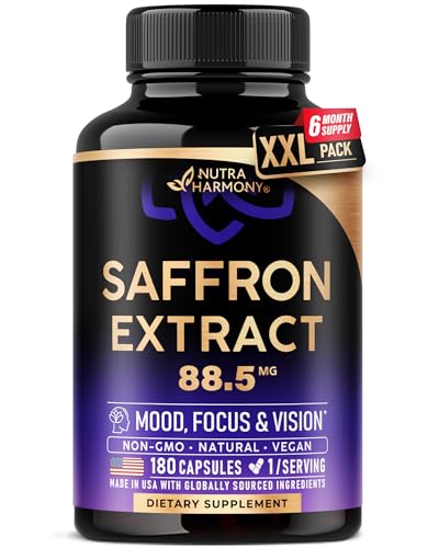 Natural Saffron Supplements - 180 Vegan Capsules 88.5 mg Extract