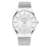 Orologio classico da uomo, ultra sottile, semplice, impermeabile, alla moda, con vestito unisex e cinturino in maglia in acciaio inox, leggero, bianco