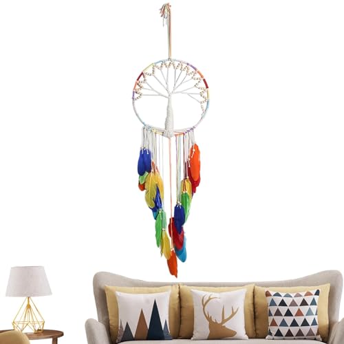 Atrapasueños de macramé boho y adorno colgante con red de colores para hogar 2