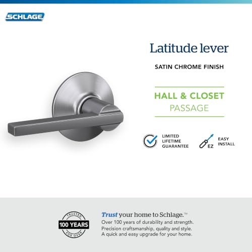 Image of SCHLAGE Latitude Hall /Closet Passage Door Handle, Reversible, Satin Chrome