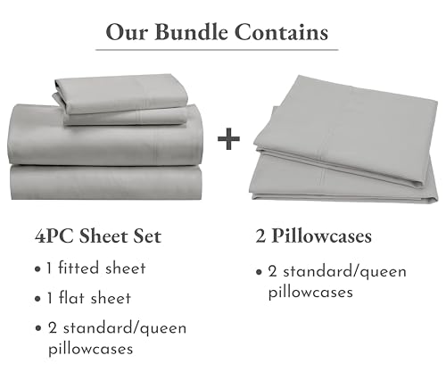 California Design Den Bedding Bundle - Queen Sheet Set with 4 Pillowcases, 100% Organic Cotton Percale (Light Grey) - image 3