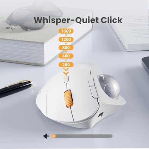 Image of ProtoArc Wireless Trackball Mouse, EM04 Ergonomic Bluetooth Rollerball Mouse Rechargeable Computer Laptop Mouse Thumb Control Mice, Compatible with PC, iPad, Mac, Windows-White Mouse Ash Grey Ball