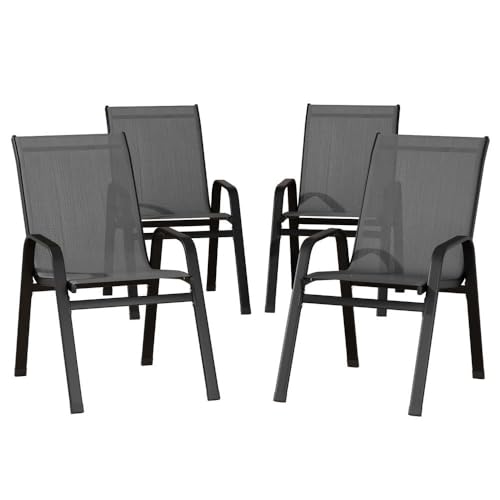 Gardeon 4PC Outdoor Dining Chairs Stackable Lounge Chair Patio Furniture Black