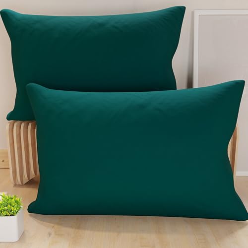PETTI Artigiani Italiani - Lot de 2 Taies d'oreiller de Lit 70x50 cm, Housses de Coussin Unies Couleur Bleu Canard, Taie Oreiller 100% Microfibre...
