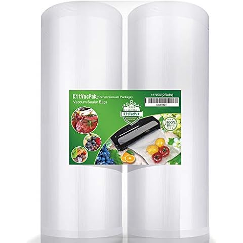 KitVacPak 11x50 2 Pack Vacuum Sealer Bags Rolls with BPA Free and Heavy Duty,Commercial Grade Vacuum Seal Freezer Bags Rolls Compatible with Any Type Vacuum Sealer Cover
