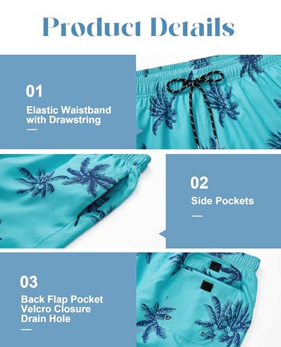 Mens 5inch Swim Trunks: Mesh Liner Quick Dry Stretchy Comfort Soft Drawstring Zipper Pocket Beach Pool3