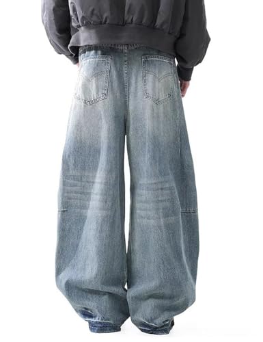 Nutriangee Men's Baggy Wide Leg Barrel Jeans Loose Fit Trendy Cutlass Streetwear Y2k Hip Hop Denim Pants, Blue 6, 324