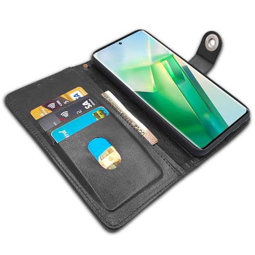 Image of Pikkme Vivo T2 pro 5G Flip Cover Leather Finish | Inside TPU with Card Pockets | Wallet Stand and Shock Proof | Complete Protection Button Flip Case (Black)