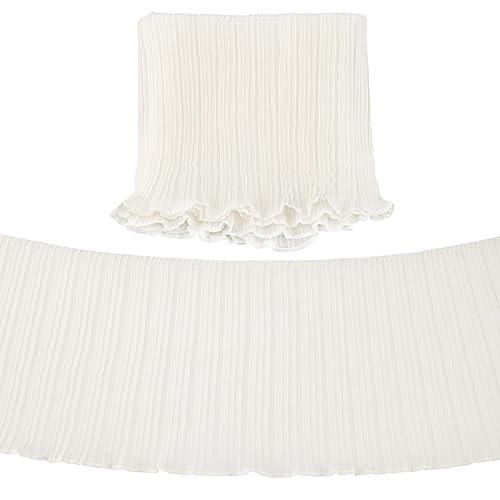 FINGERINSPIRE 4 Yards Cream White Pleated Chiffon Ribbon 6.7inch Wide Polyester Pleated Elastic Lace Ribbon Wave Edge Ruffled Lace Trims for Dress Gown Doll Decoration Clothes Accessories DIY Craft by FINGERINSPIRE - Used condition - US$13.87