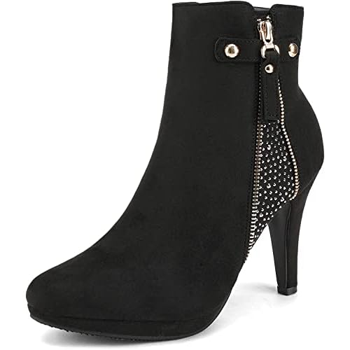 DREAM PAIRS Women's Ankle Boots High Stiletto Heel Booties Fashion Zipper Short Boots 6 Classic Black