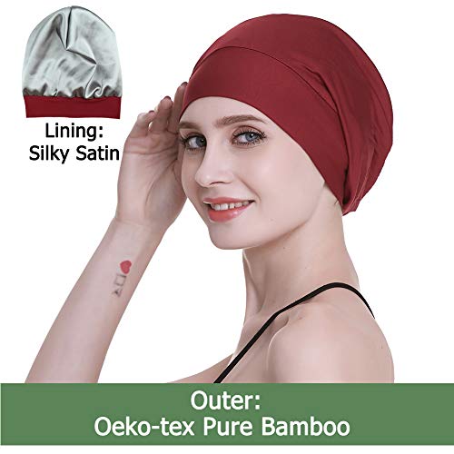 Image of Satin Lined Sleep Slouchy Cap Curly Girl Slap Headwear Gifts For Frizzy Hair Women