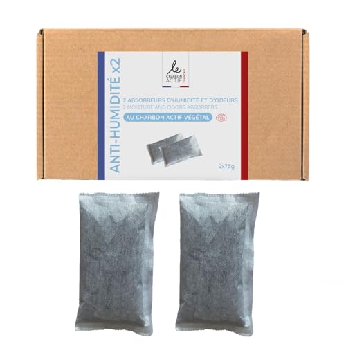 Carbón Activo Francés - Juego de 2 absorbedores de humedad naturales | Antiolor y Antimoho | Carbón Activo Vegetal | Deshumidificador Cajón, Armario | Ecológico y Compostable