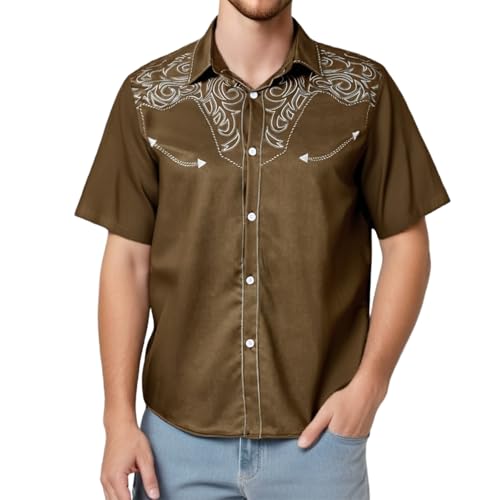 Chemise de cowboy western pour homme - Manches longues - Broderie Snap - Chemise de cowboy Country Western - Chemises boutonnée - Hippie - Costume de cowboy -...