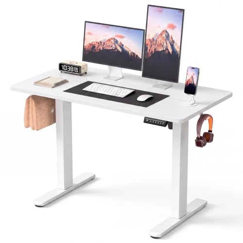 Image of Furmax 45 Inches Electric Standing Desk, Home Office Desk with Phone Holder