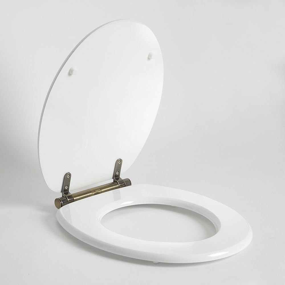 Milano Brushed Gold Richmond 375Mm X 435Mm White Toilet Wc Seat Top Fix Gold Soft Close Hinges