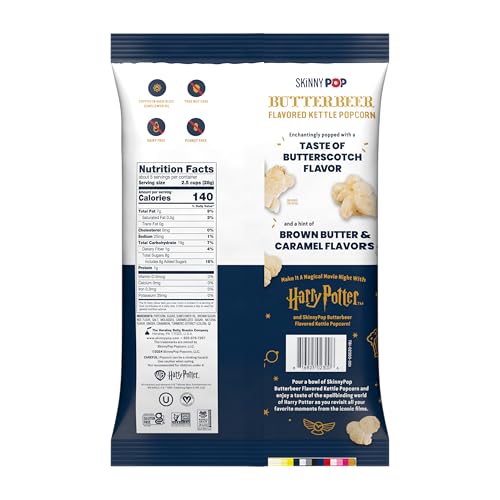 Image of SkinnyPop Butterbeer Flavored Kettle Popcorn, Harry Potter Snacks, Gluten Free, Vegan, Non-GMO, Dairy Free, SkinnyPop, 5.3oz Grocery Sized Bag