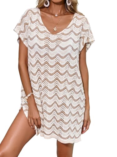 Womens Crochet Knit Beach Cover Up Cap Sleeve Dress Summer 2025 Bathing Suit Coverups Dresses
