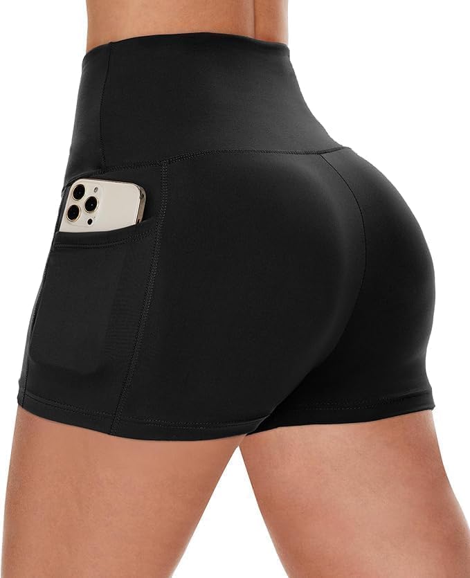 Shorts Biker de sport pour femmes avec poches - 3"/5" High Waisted Spandex Booty Tummy Control Gym Yoga Shorts