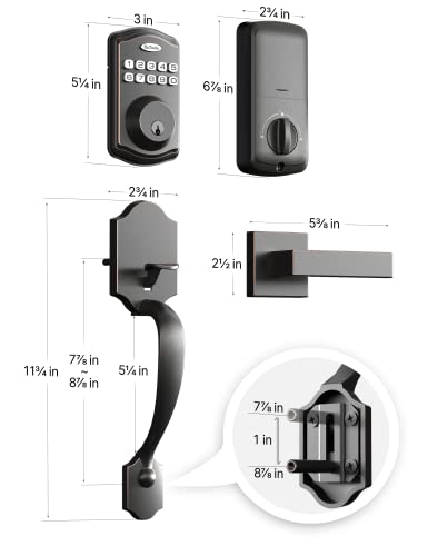 Keypad Door Lock With Handle, Hutools Keyless Entry Deadbolt, Front Door Lock Set For Left And Right Hand Doors, Auto Lock, 20 User Codes, Easy To Install, Oil Rubbed Bronze #TOP5