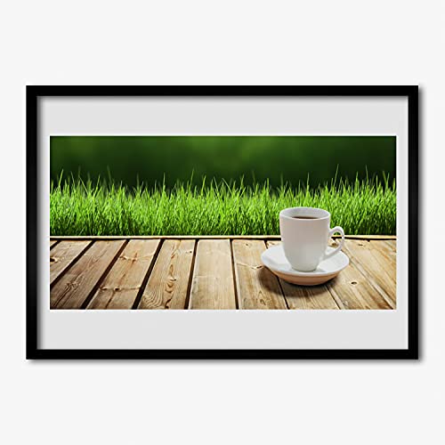 Cadre photo salon avec affiche herbe nature bois Tulup 70x50 cm