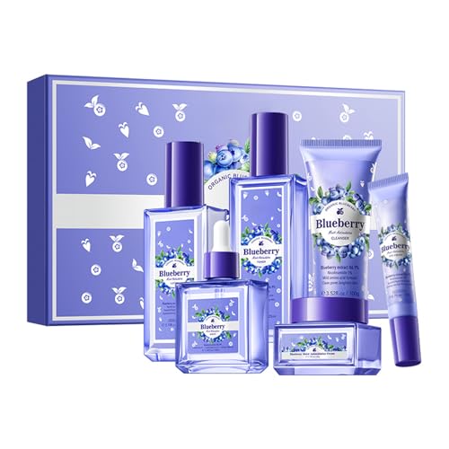 BeauBase Blueberry Skin Care Set - 6PCS, Nourishing and Hydrating Skin Care for Women, Includes Cleanser, Toner, Serum, Eye Cream, Lotion, Moisturizer, Christmas Birthday Mother's Day Gift