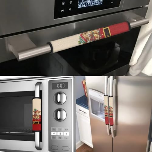 Image of Christmas Refrigerator Door Handle Covers Highland Cow Kitchen Appliances Gloves Fridge Microwave Dishwasher Door Cloth Protector, Catches Drips,Smudges&Fingerprints Dust Covers