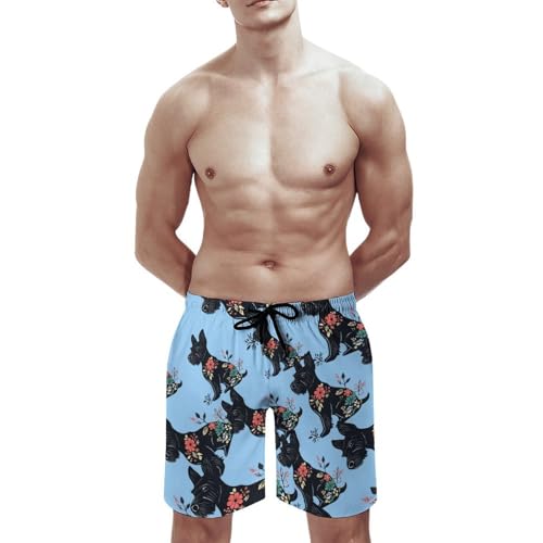 Scottish Terrier Floral Men's Swim Trunks Quick Dry Board Shorts Hawaiian Beach Shorts With Pocket3