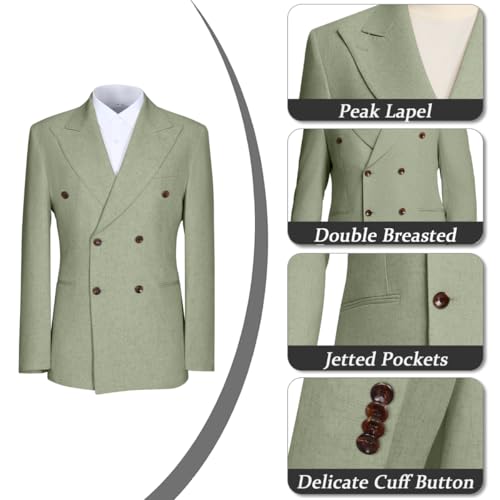 Men's Light Green Linen Suit Set Wedding Suit 2 Piece Groomsmen L by ZKHOECR - Used condition - US$66.49