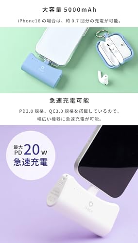 iFace ダイレクト モバイルバッテリー USB Type-C 専用 5000mAh (ブラック)【 USBタイプC端子専用 PSE認証済 急速充電 コンパクト 小型 充電器 2台同時充電可能 持ち運び バッテリー iPhone 17/16/15シリーズ対応 Android USB-C 機内持ち込み可能 】