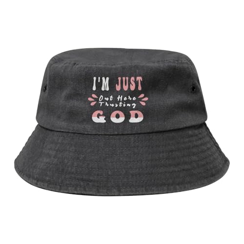 Qauirfe I'm Just Out Here Trusting God Fashion Cowboy Denim Fisherman Hat Outdoor Fishing Cap Sun