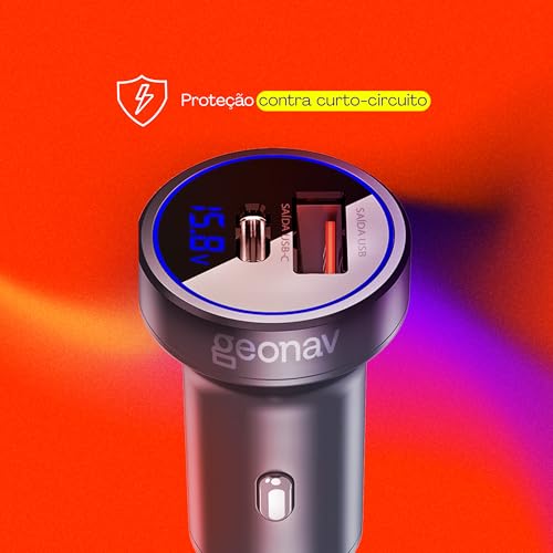 Geonav Carregador Veicular SuperPower Ultrarrápido Duo 38W, 2 portas - 1 USB (18W Quick Charge) e 1