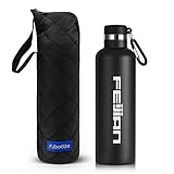 FEIJIAN 水筒 750ml 真空断熱 保温 保冷 スポーツボトル 直飲み ステンレスボトル 0.75リットル スポーツ飲料対応 広口 水筒カバー付き 男の子 女の子 おしゃれ 大人 子供 ブラック