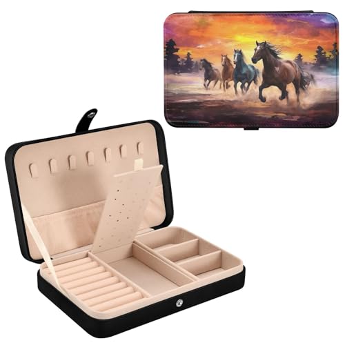 Haskirky Horse Painting Jewelry Box Portable PU Leather Travel Jewelry Organize for Women Jewelry Storage Display Holder for Ring, Necklace, Earring