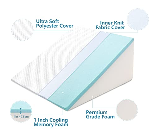 Ubbcare Bed Wedge Pillow With Cooling Memory Foam Top, 10 Inch Wedge Pillow For Sleeping-Help With Acid Reflux, Heartburn, Snoring, Apnea, Reducing Pain After Surgery, Leg, Neck And Back Pain- White #TOP2
