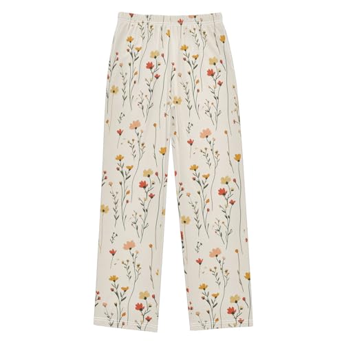Boys' Pants Simple Bohemian Wildflower Doodle Long Bottoms Jogger Pants Elastic Waist Trousers with Pockets S-XL