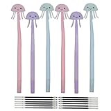 Lopenle 6PCS Novelty Jellyfish Pens Wiggle Gel Pens Soft Silicone Ballpoint Pens Bendable Pen With12 Pieces Refills Black Ink 0.5mm For School Office Home Stationery Store
