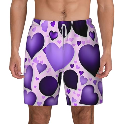 Short de bain homme violet respirant short de plage imprimé cœur léger