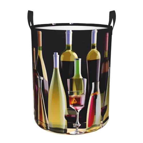 Cocktail Glasses And Wine Bottles Printing Circular Dirty Laundry Basket, Large Storage Baskets, Works In Kitchen, Playroom,Bathroom
