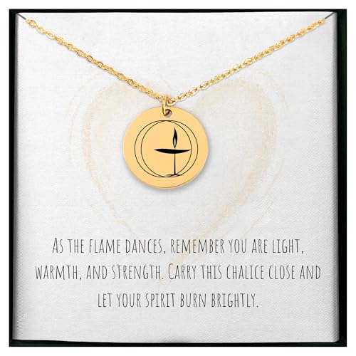 Unitarian Universalist Chalice Necklace - Personalized UU Flaming Chalice Pendant - Custom Engraved Religious Jewelry - Spiritual Faith Symbol Gift for Women Men