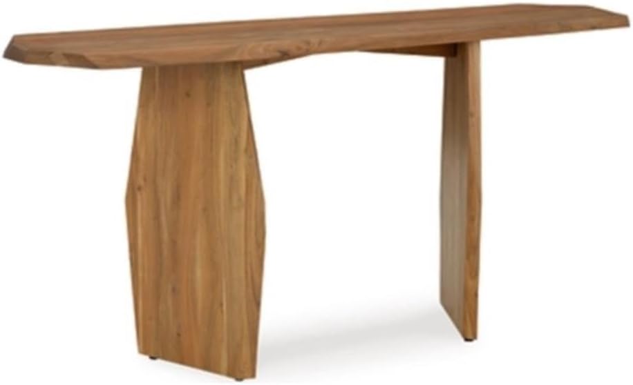 BOWERY HILL Modern Console Table, Solid Acacia Wood, Natural Finish, 64" W x 18" D x 32" H, Free Form Shape, Double Pedestal Base, Contemporary Style Sofa or Entryway Table for Home Decor