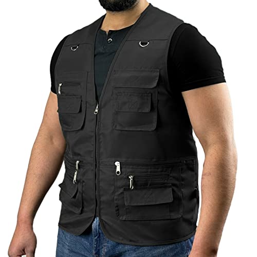 LIZZIE JACOBS New Men's Cotton Rich Waistcoat Jacket Multi Pocket Vest Outdoor Fishing Camping Activewear Sleeveless Traveling Photography Hiking Hunting Tactical Outerwear Gilet (Medium, Black) - Image 3