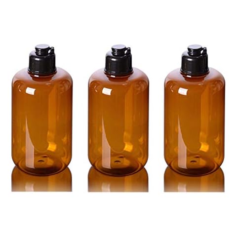 XINGZI 3PCS 300ml/10oz Empty Refillable Amber Plastic Squeeze Bottles with Black Flip Cap Cosmetic Container Vial Pot Holder for Makeup Emollient Water Toner Lotion Shampoo Shower Gel Toiletries Cover