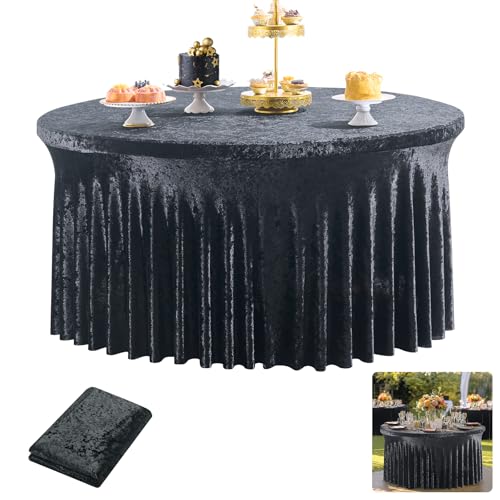 Outpain Round Velvet Spandex Tablecloth for Standard 60in Round T...