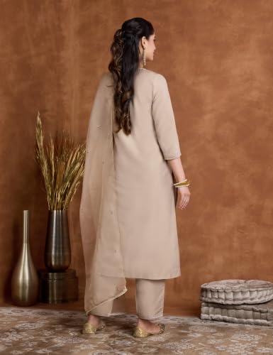 Image of Amazon Brand - Myx Women's Embroidered Kurta Set with Organza Dupatta (Available in Plus Sizes)