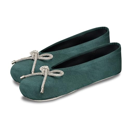 Image of Isotoner Women's Satin Ballerina Slippers with Classic Ribbon Bow and Suede Sole